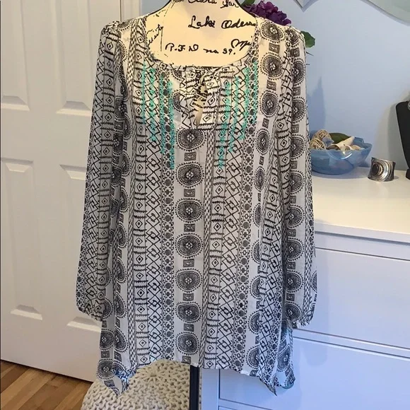 Kori America Long Sleeve Sheer Beach Top | Coverup - Picture 1 of 5
